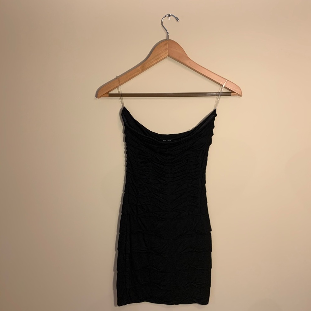 Strapless ruched Black mini dress